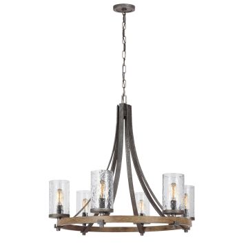 Angelo 6 Light Chandelier - Distressed Weathered Oak & Slate Grey Metal