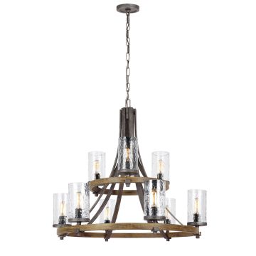 Angelo 9 Light Chandelier - Distressed Weathered Oak & Slate Grey Metal