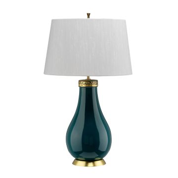 Havering 1 Light Table Lamp - Azure-Turquoise & Aged Brass - Light Ivory Shade