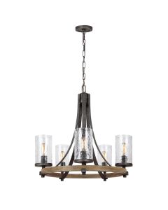 Angelo 5 Light Chandelier - Distressed Weathered Oak & Slate Grey Metal