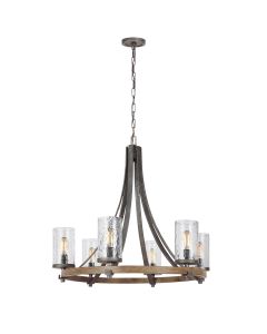 Angelo 6 Light Chandelier - Distressed Weathered Oak & Slate Grey Metal