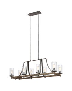 Angelo 8 Light Isle Chandelier - Distressed Weathered Oak & Slate Grey Metal