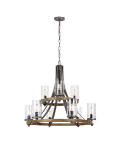 Angelo 9 Light Chandelier - Distressed Weathered Oak & Slate Grey Metal