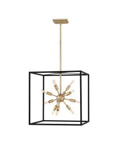 Aros 12 Light Pendant - Black & Warm Brass