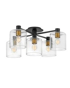 Axel 5 Light Semi-flush - Black with Heritage Brass