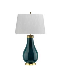 Havering 1 Light Table Lamp - Azure-Turquoise & Aged Brass - Light Ivory Shade