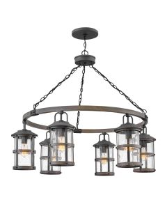 Lakehouse 6 Light Outdoor Chandelier - Aged Zinc with Driftwood Grey