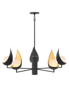 Ren 5 Light Chandelier - Matte Black & Gold