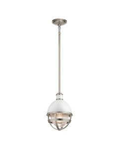 Tollis 1 Light Mini Pendant - Brushed Nickel & White